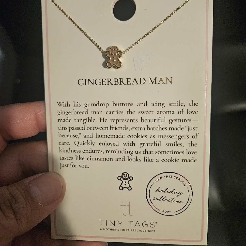 Tiny Tags Gingerbread Man Necklace - Gold Tone